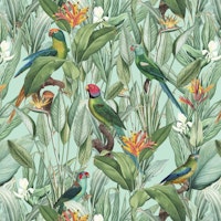 Tropical Jungle with Parrots carta da parati