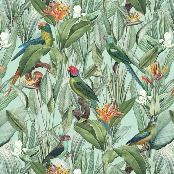 Tropical Jungle with Parrots