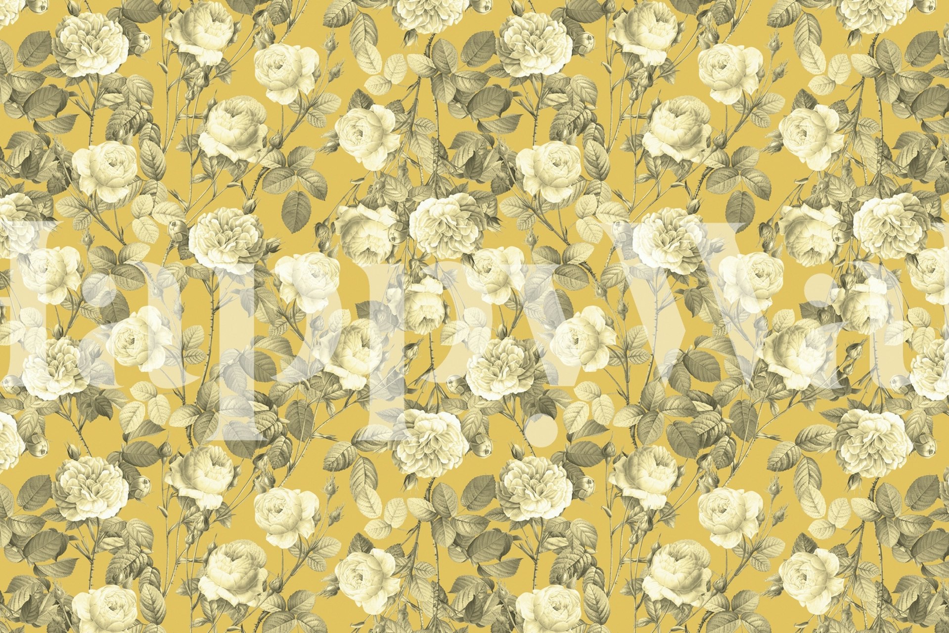 Summer Golden Vintage Roses wallpaper in a room