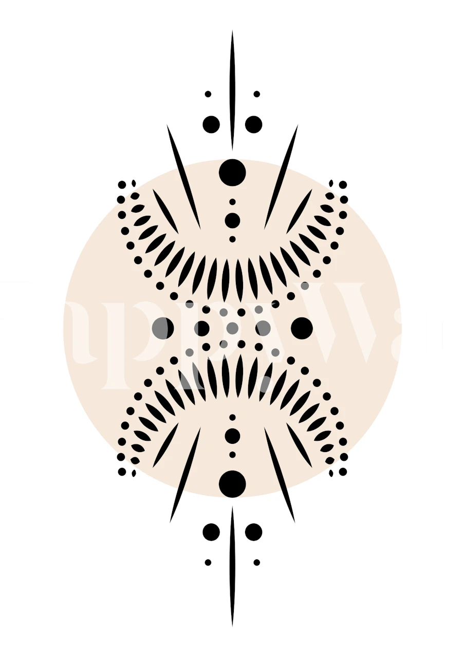 Abstract half moon and celestial bodies wall mural in beige and black