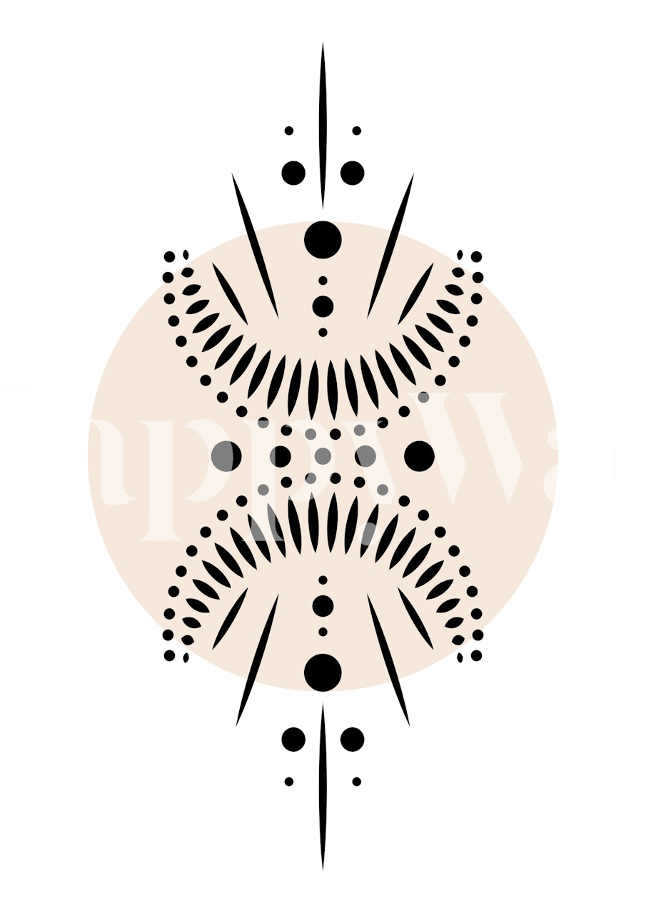 Abstrakt halvmåne och himlakroppar fototapet i beige och svart