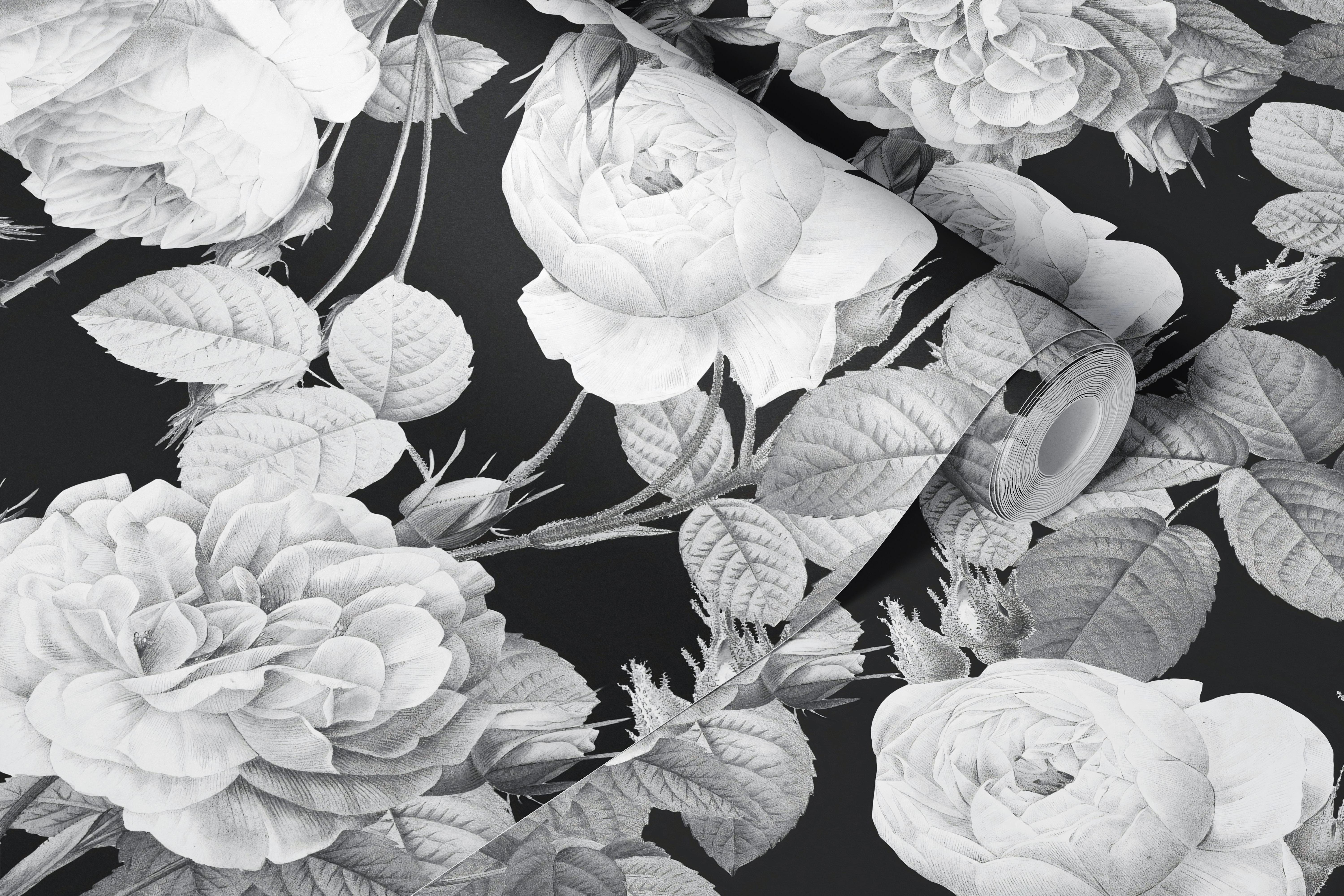 Stunning wallpaper showcasing white roses against a black background