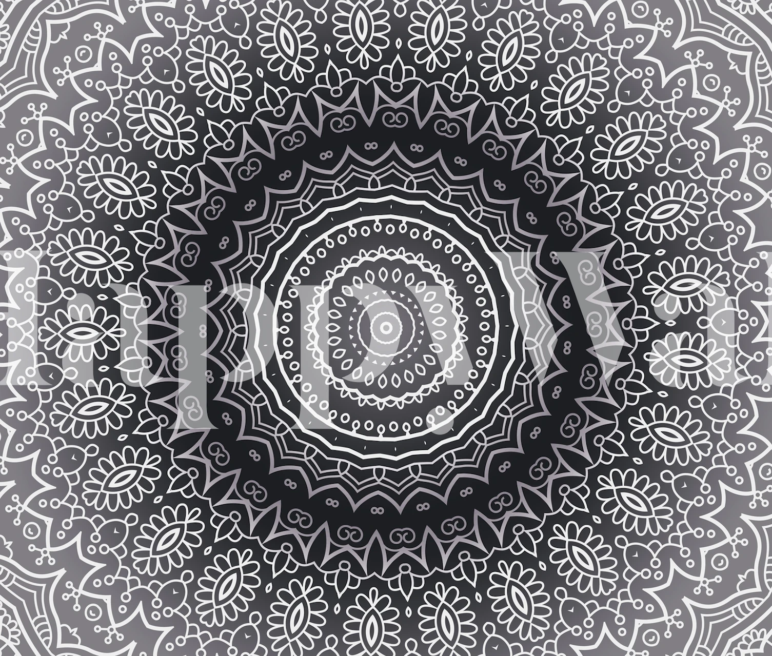 Grey mandala pattern in black and white wallpaper
