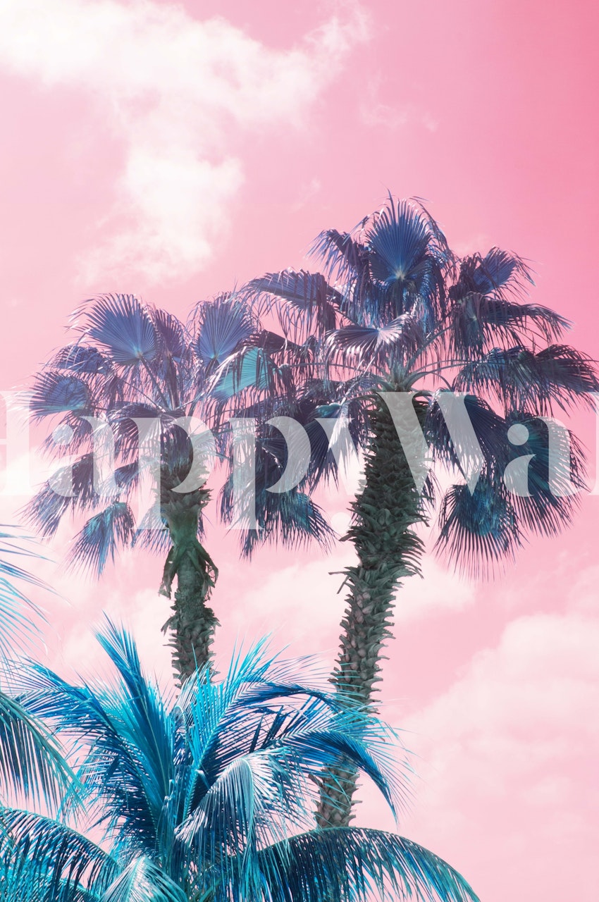 Caribbean Palm Trees Summer wall mural with pink sky