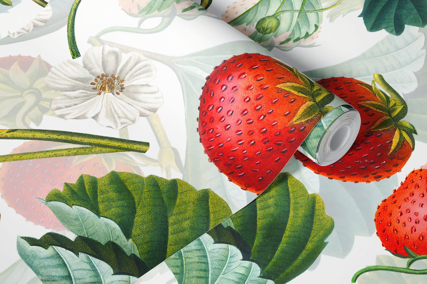 Vintage Strawberries Garden wallpaper roll