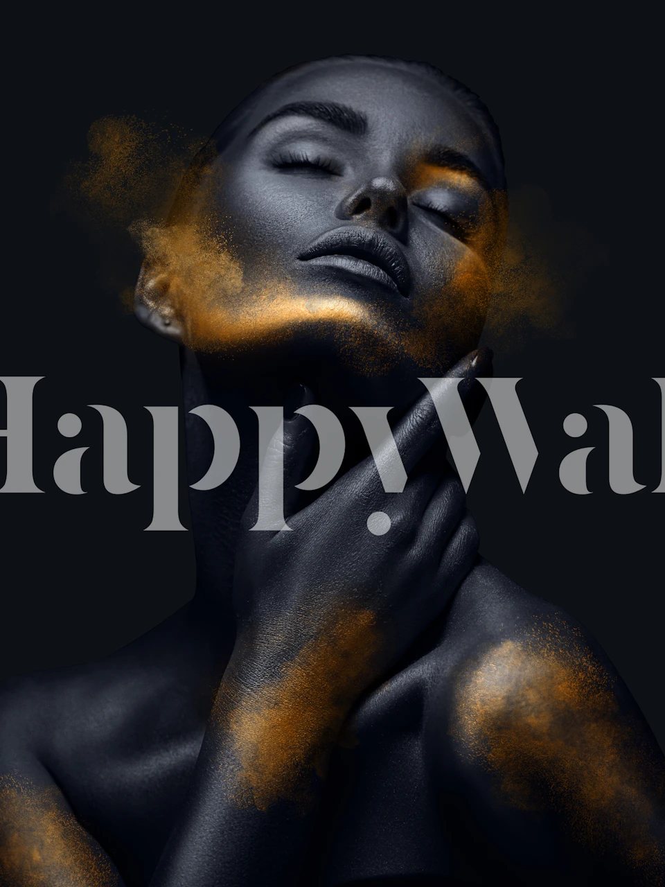 Zwart en gouden artistiek portret wallpaper met een vrouwelijke afbeelding