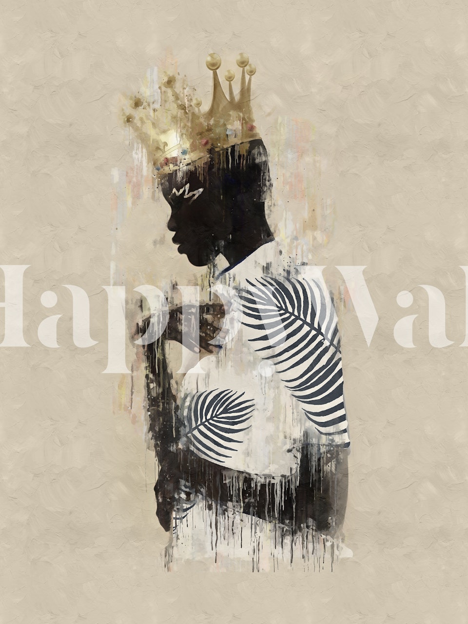 Abstract Gold Girl with Crown wall mural