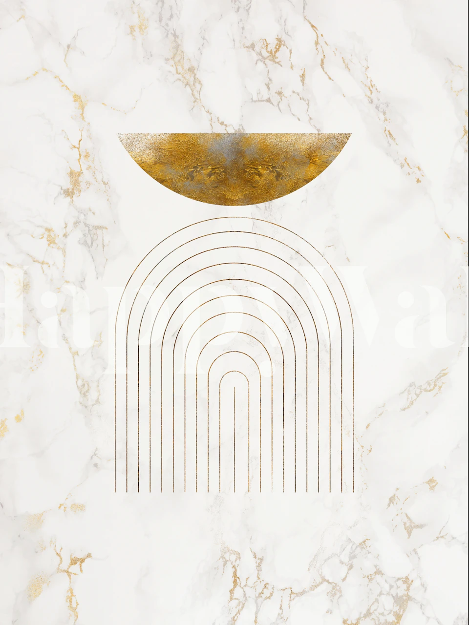 Gold abstract rainbow design with marble background wallpaper