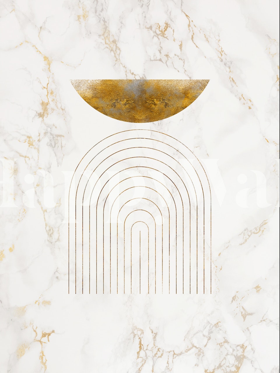 Gold abstract rainbow design with marble background wallpaper