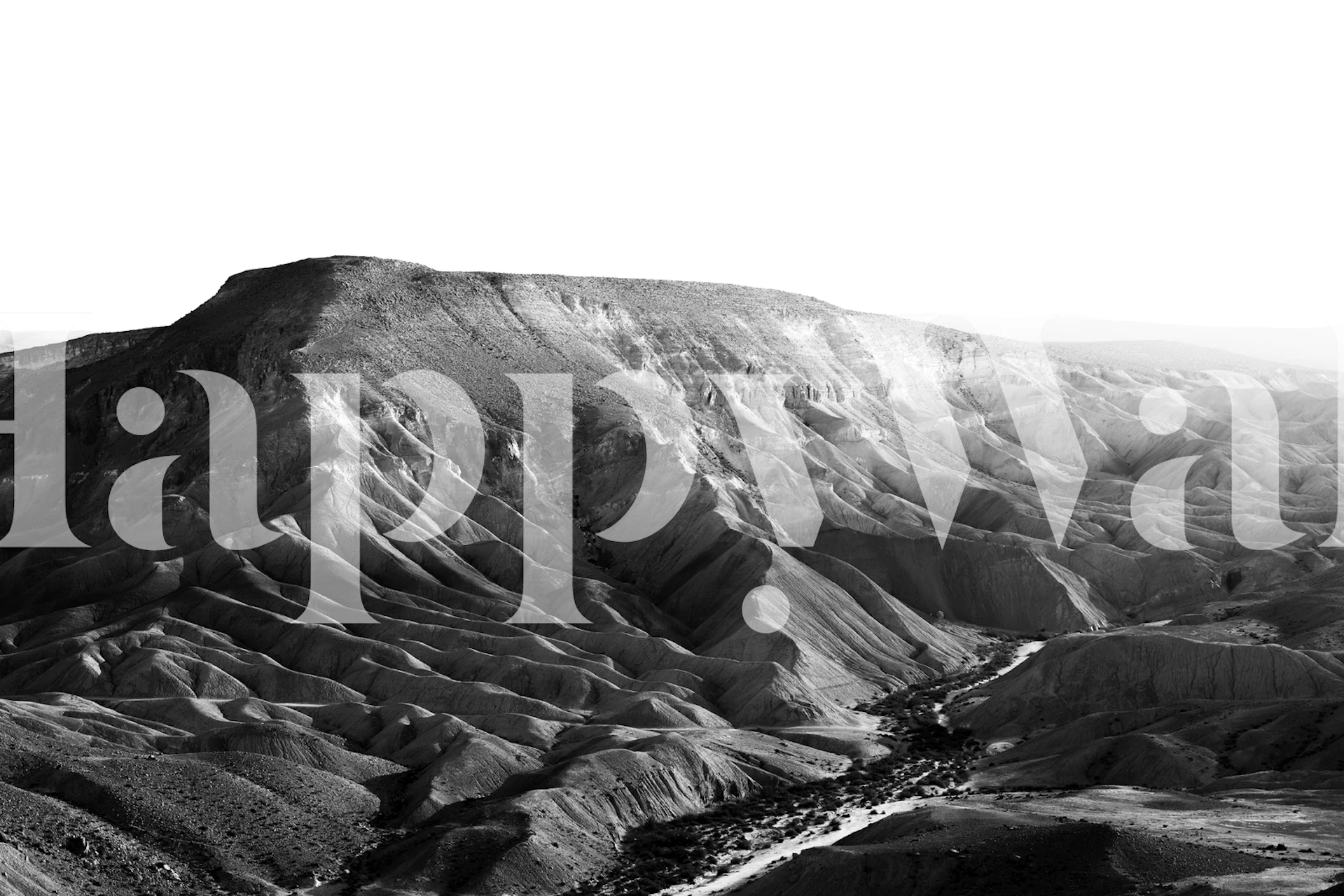 Black and white mountain landscape wallpaper depicting rugged terrain and valleys.