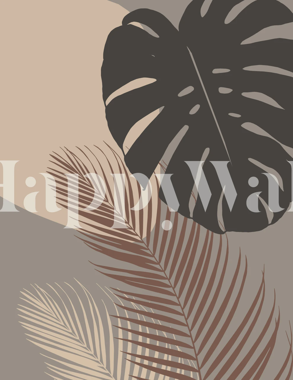 Minimal Monstera Palm leaves in earthy tones wallpaper