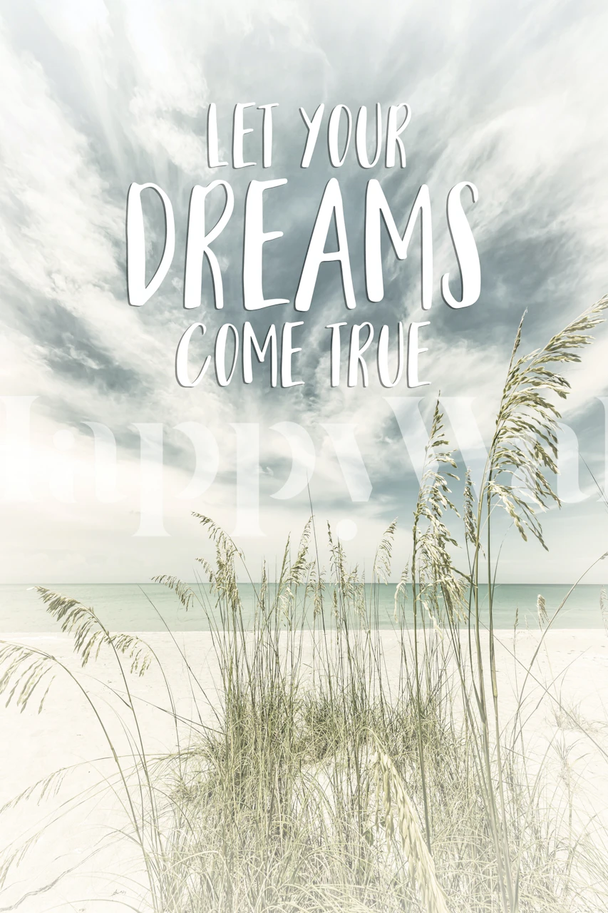 Beach scene with clouds and grass wallpaper