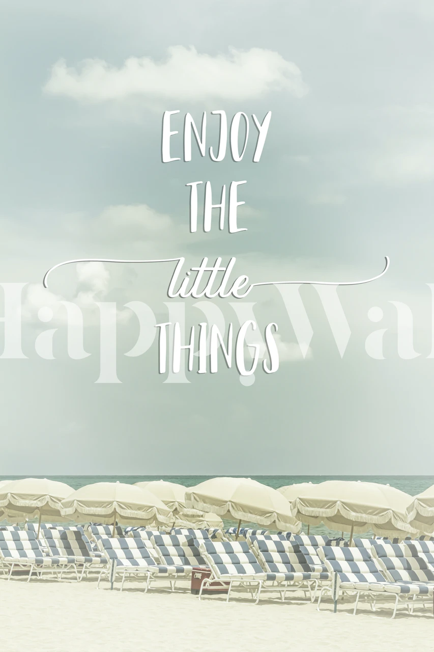 Beachscape Små Ting Veggmaleri Med Teksten Nyt De Små Ting Over Strandstoler.