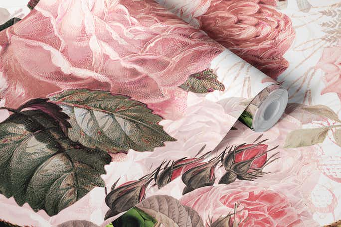 Vintage Blush Romantic Bold Victorian Roseswallpaper roll