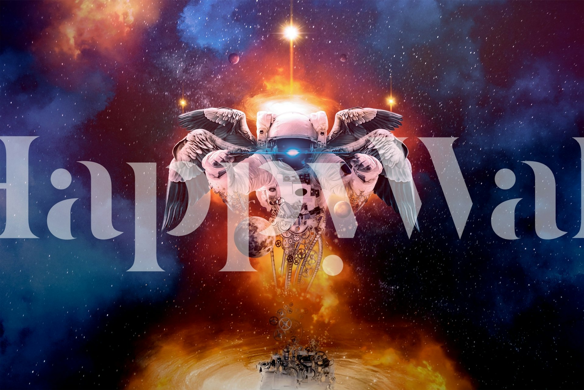 Celestial inspired wallpaper in a room