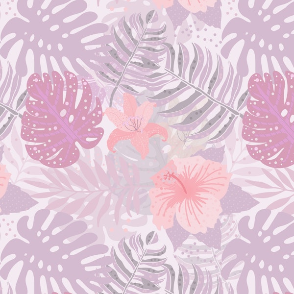 Pink Tropical Flower and Leaf Jungle