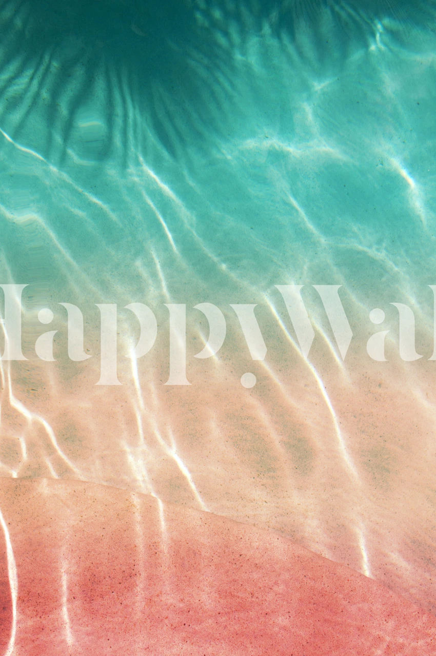 Mural de pared de agua de piscina de inspiración caribeña con un degradado de turquesa a rosa.