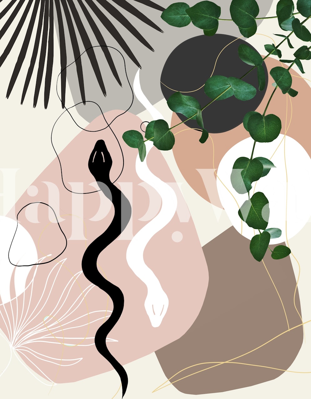 Yin Yang Snakes Eucalyptus wallpaper in a room