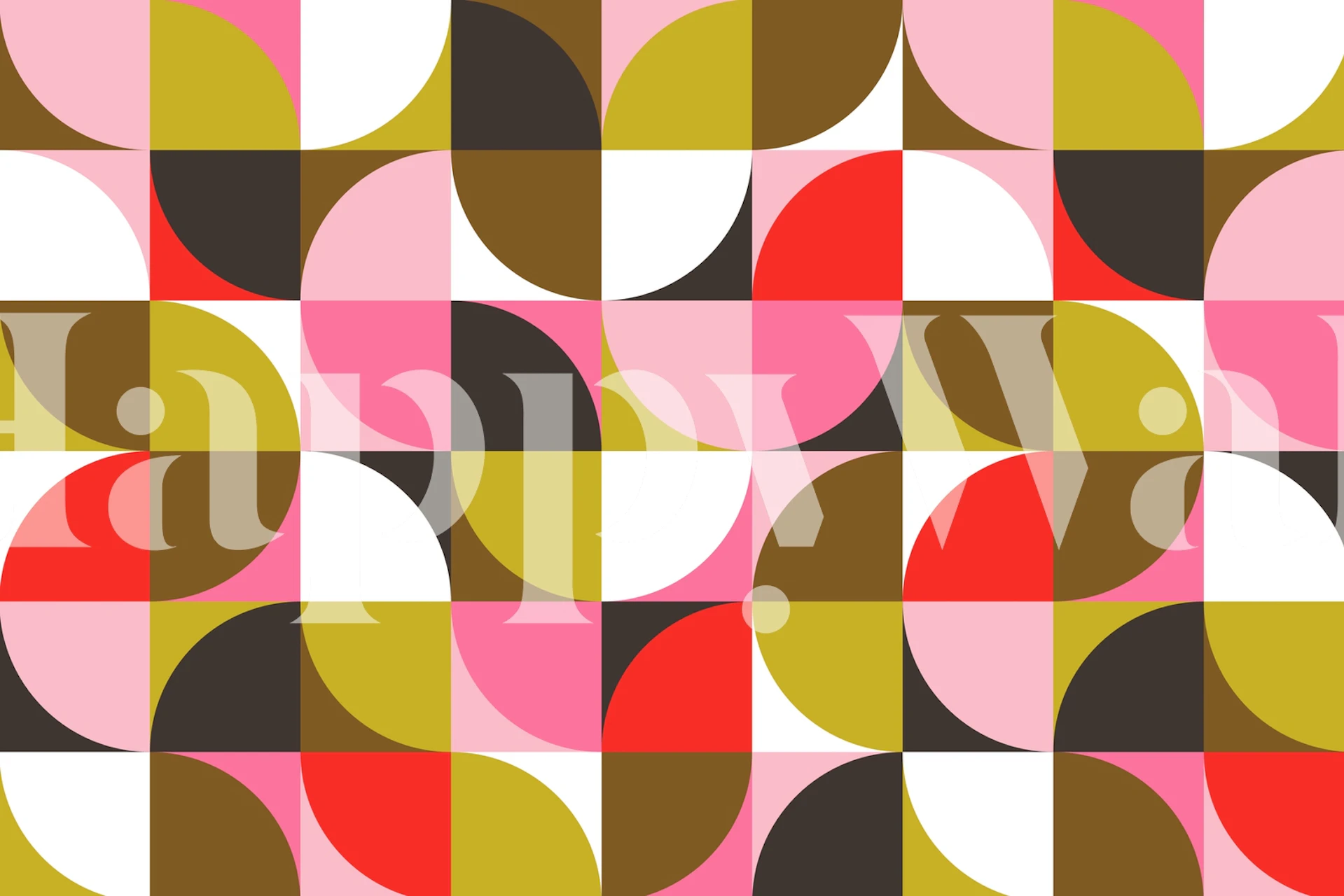 Retro Mod Squares 10 wall mural with pink, mustard, black, and beige geometric patterns