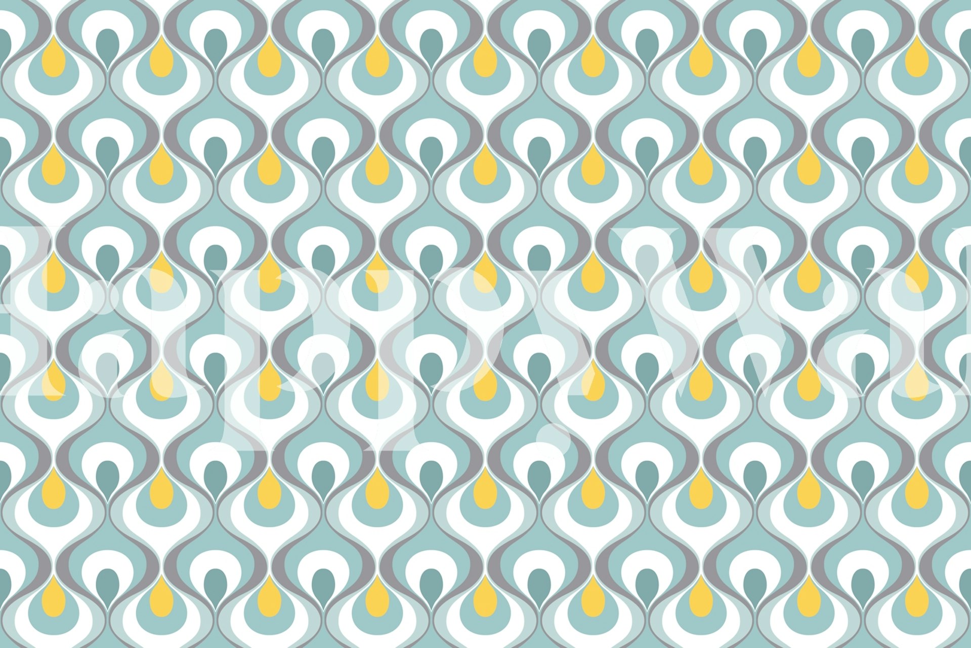 Turquoise and yellow floral teardrop pattern wallpaper