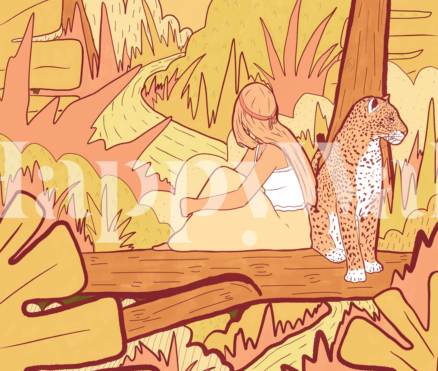 Papier peint d'une fille au bord du ruisseau