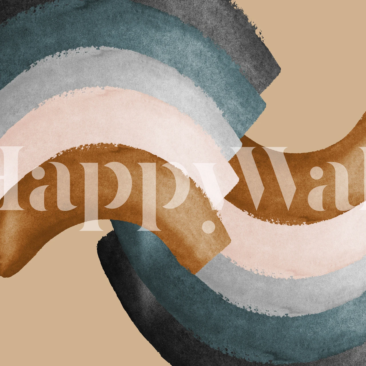 Brushstroke rainbows - golden wallpaper in a room