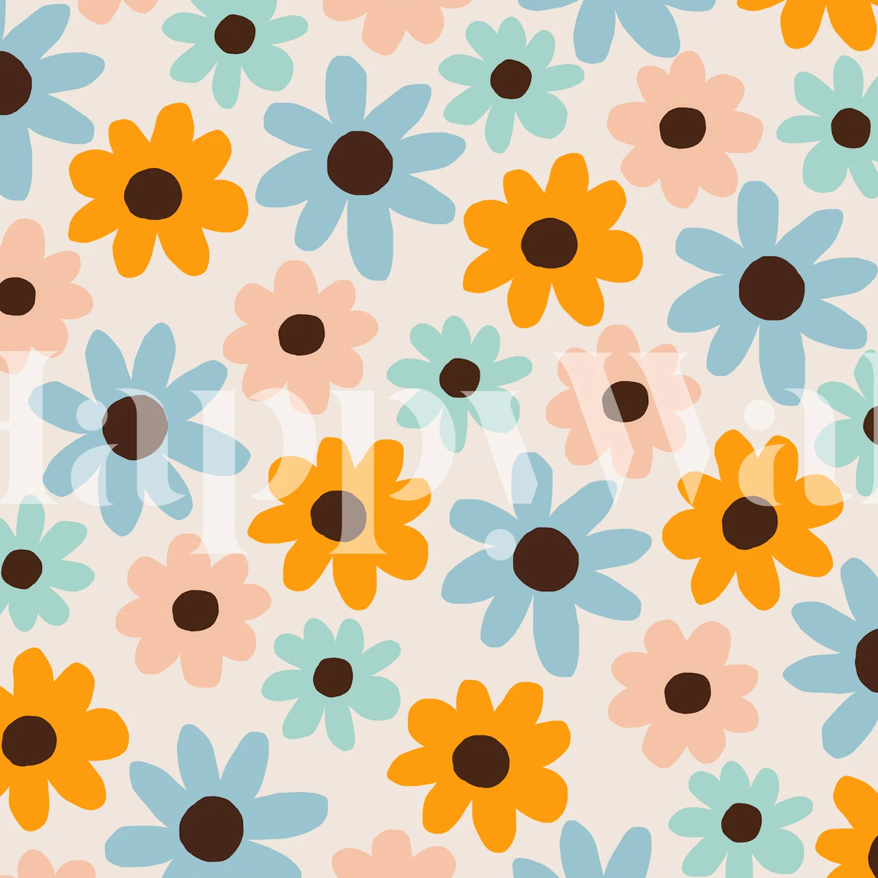 Colorful flowers in pastel shades on a cream background wallpaper