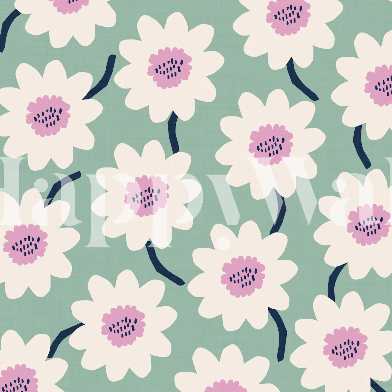 Daisies on teal background wall mural in Flower Field - Meadow design