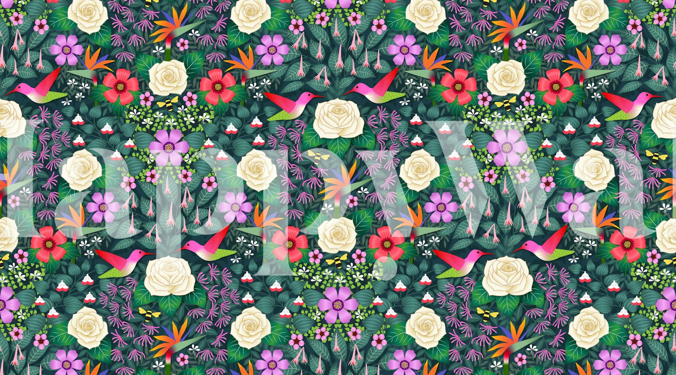 Santiago Garden hummingbirds wallpaper design.