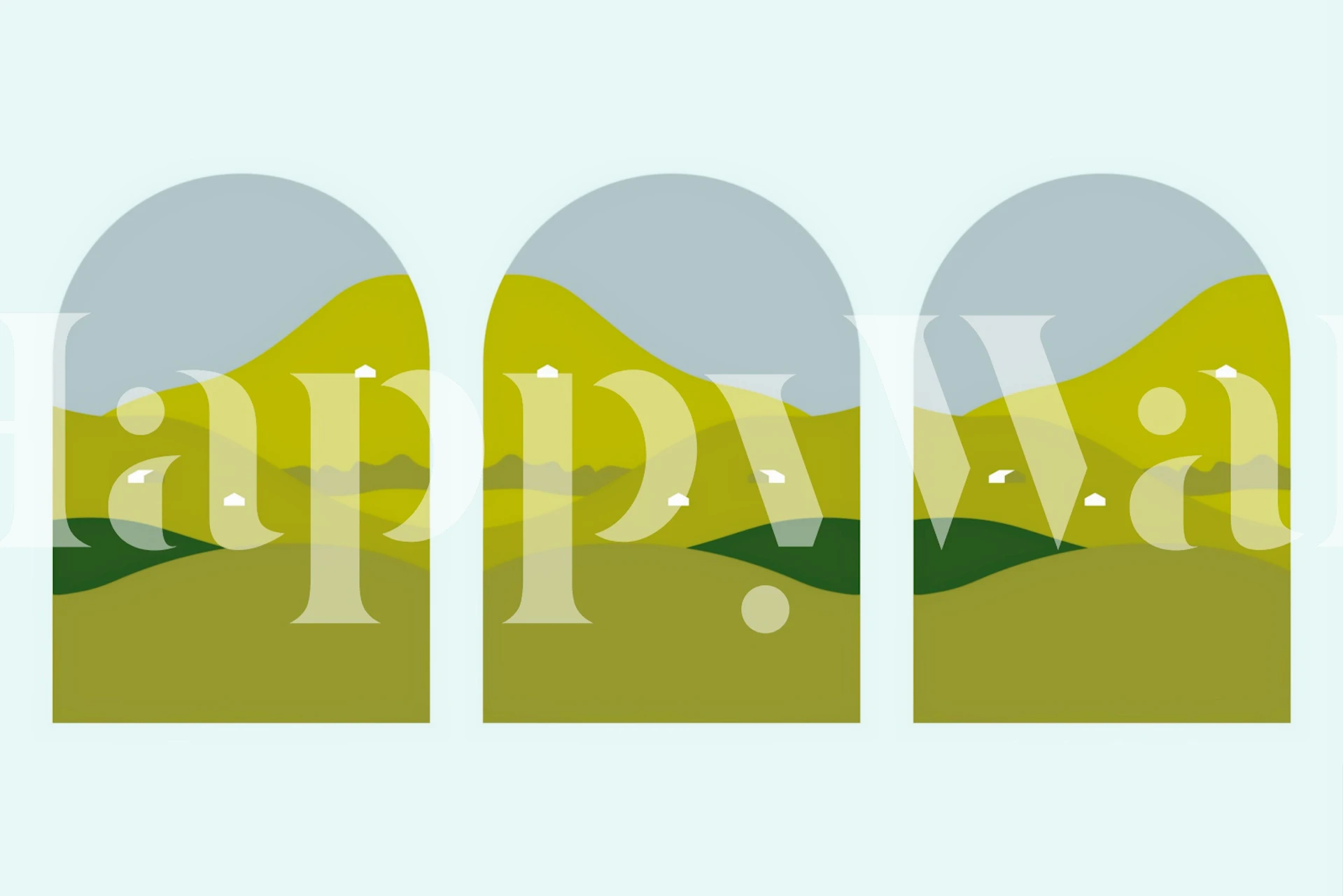 Abstract green hills and clouds on light blue wallpaper