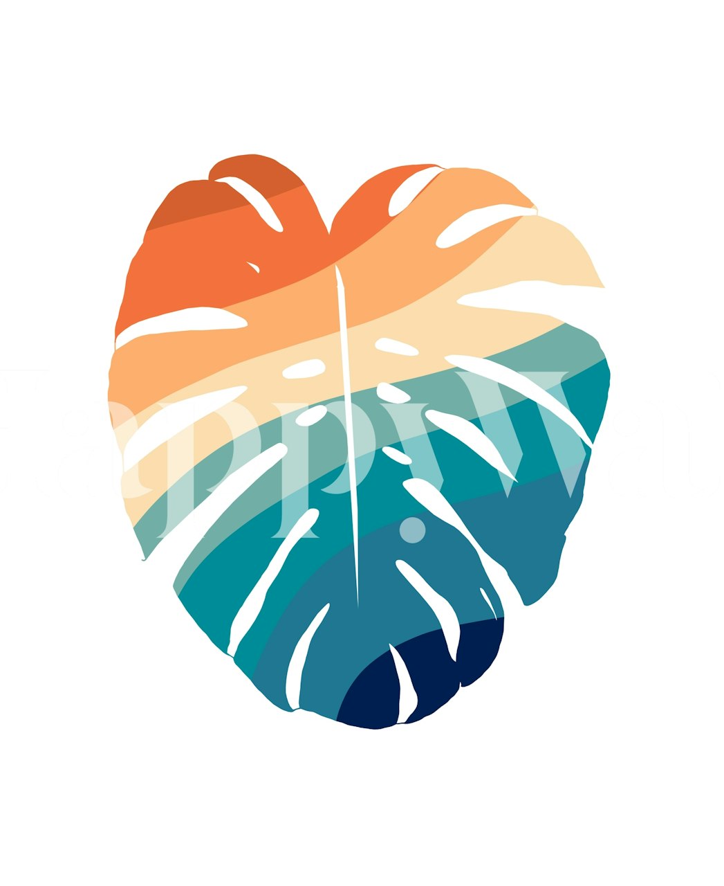 Tropical Monstera leaf in gradients of orange and turquoise wallpaper