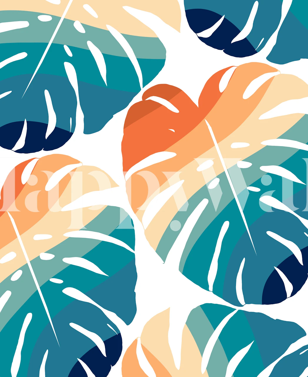 Tropical monstera leaves wall mural with a retro color palette