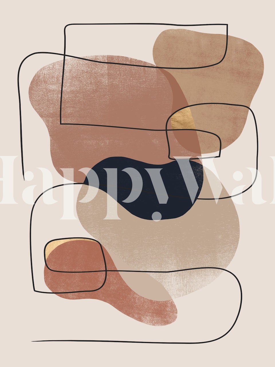 SHE Sand 6 mural de parede abstrato com formas fluidas em tons de areia e marinho