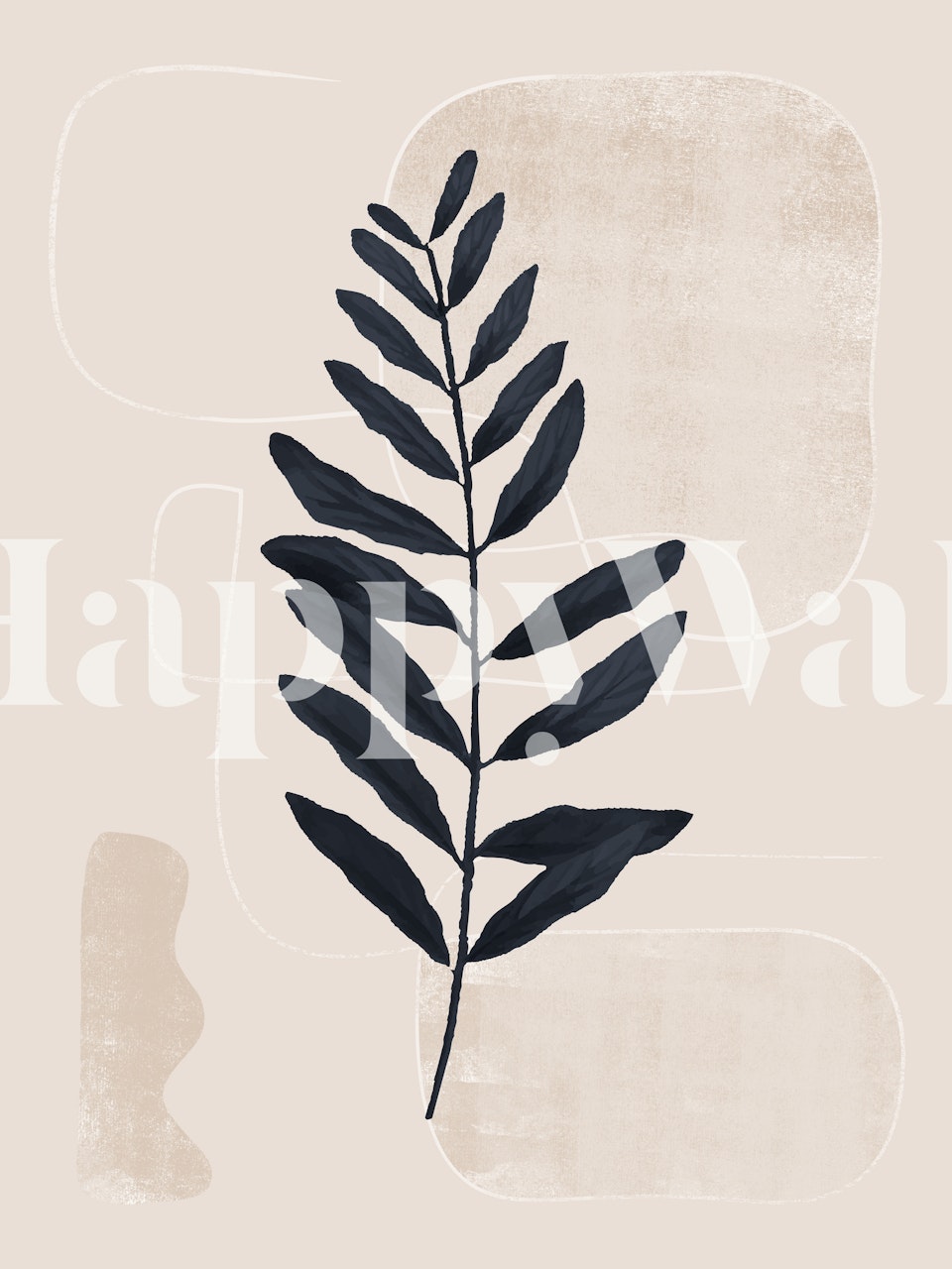SHE Sand 8 wall mural with a minimalist leaf design in dark tones on a neutral background