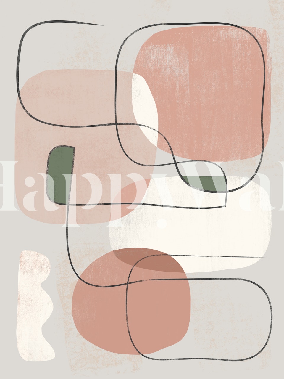 Abstract wall mural with soft pink, green, and neutral shapes