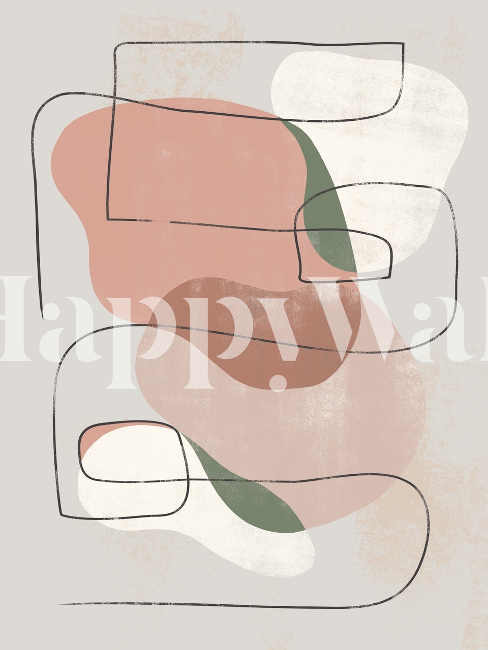 Abstract shapes in pink, beige, and green on a light background wallpaper