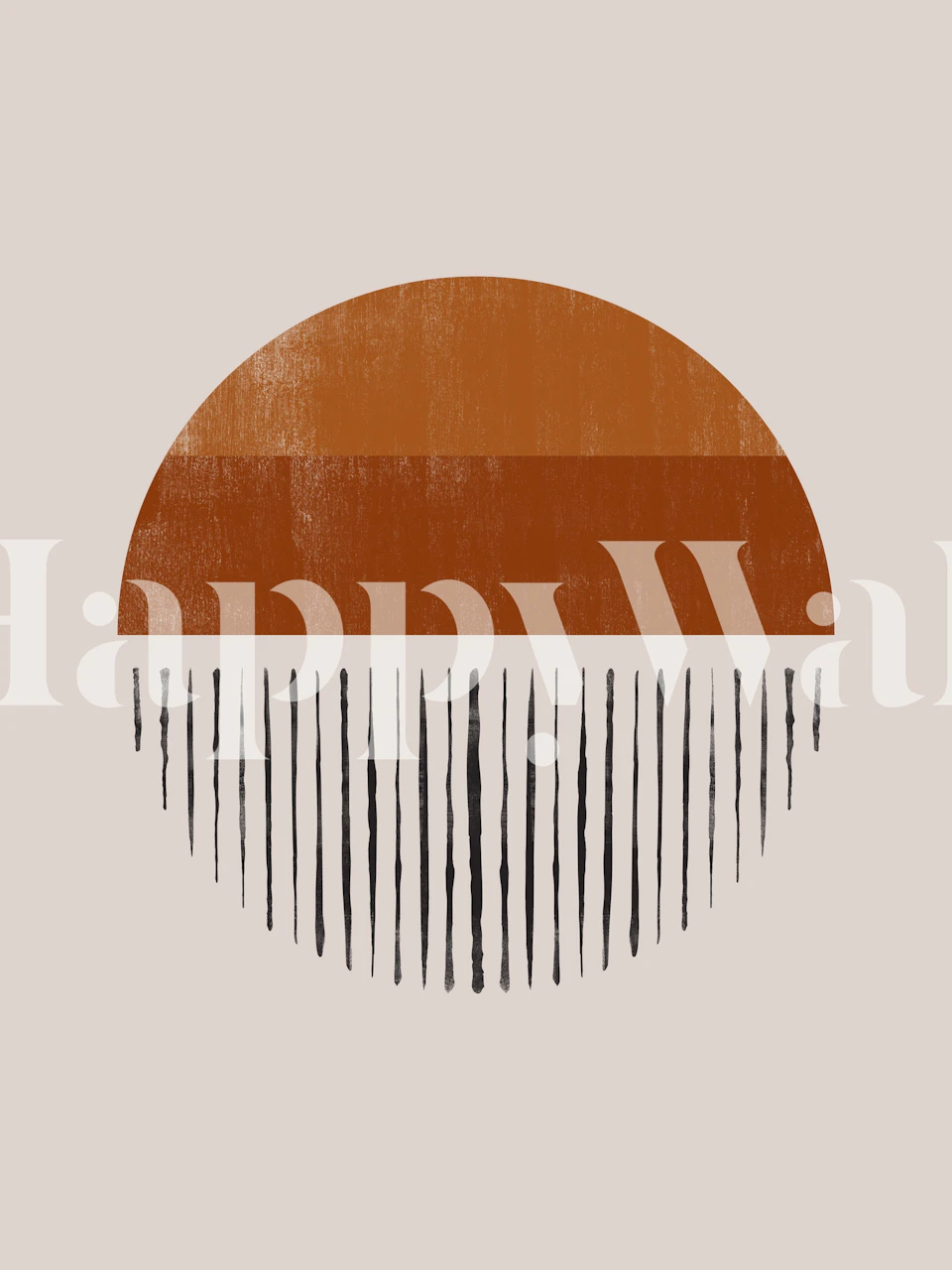 SHE Terracotta 3 abstrakt tapet med en terrakottahalvcirkel och linjära accenter på en dämpad bakgrund