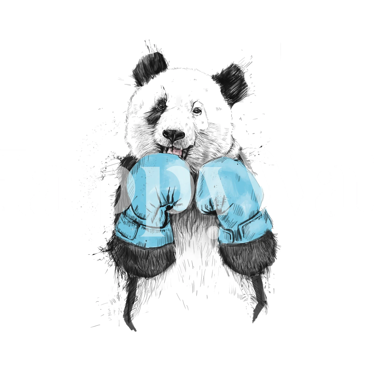 Panda wearing blue boxing gloves, cartoon style wallpaper