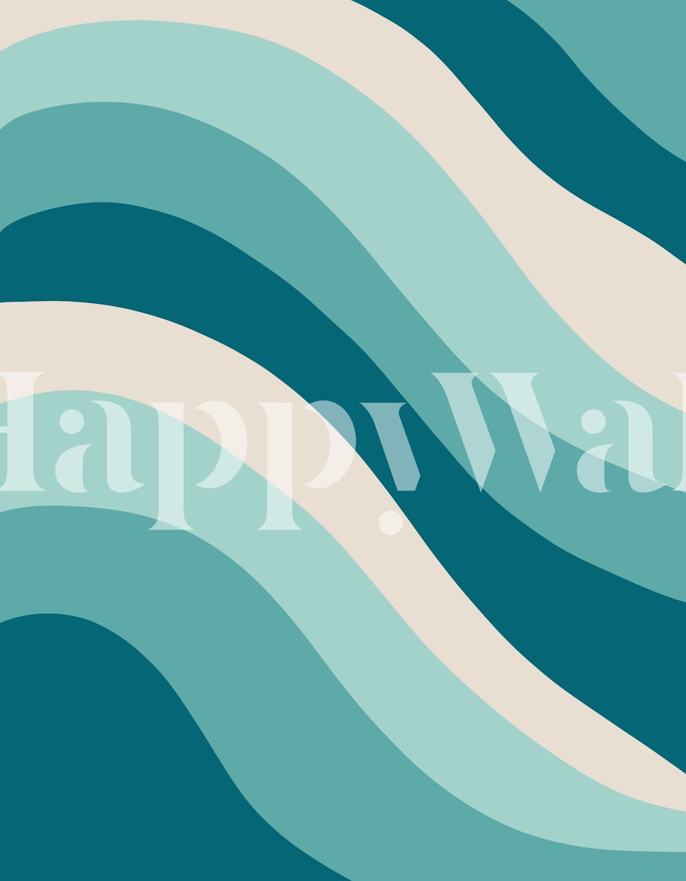 Abstract retro summer wave pattern in shades of teal for a wall mural