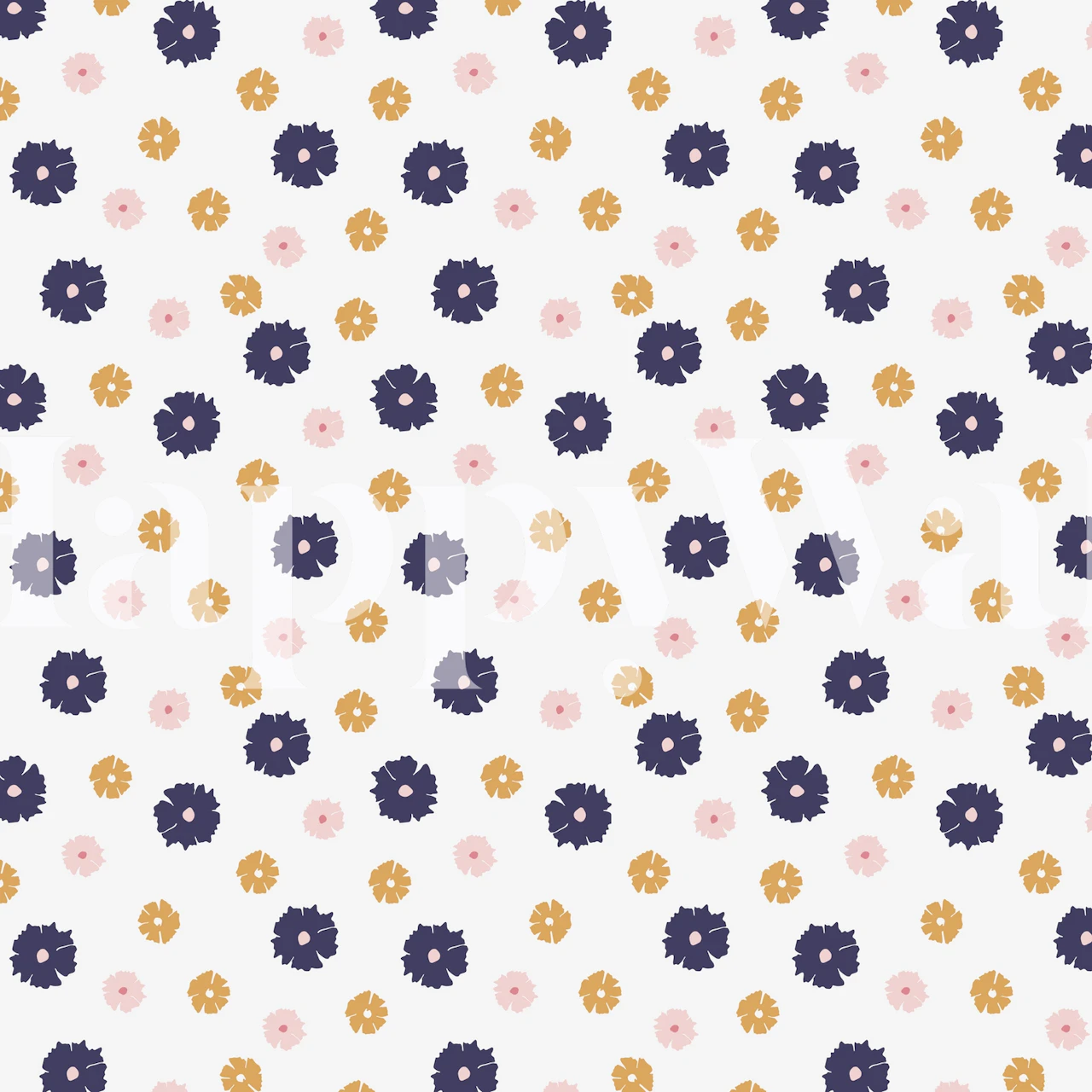 Floral pattern with pink and navy flowers on a white background wallpaper