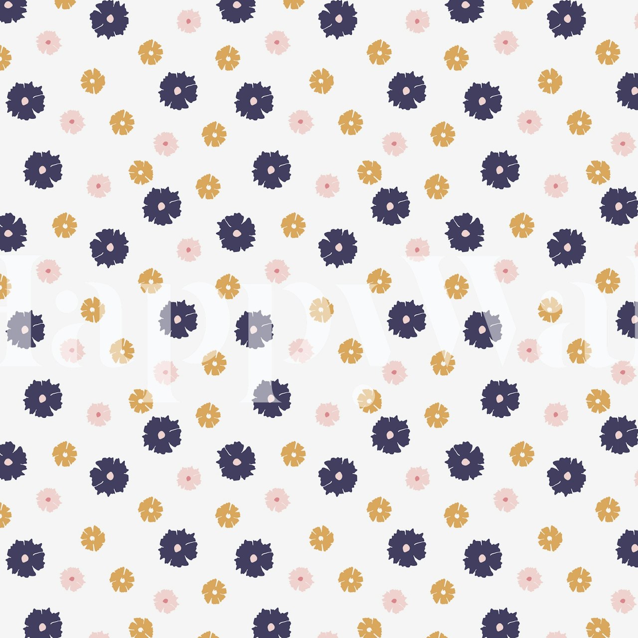 Floral pattern with pink and navy flowers on a white background wallpaper