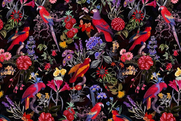 Flower Birds Midnight Garden