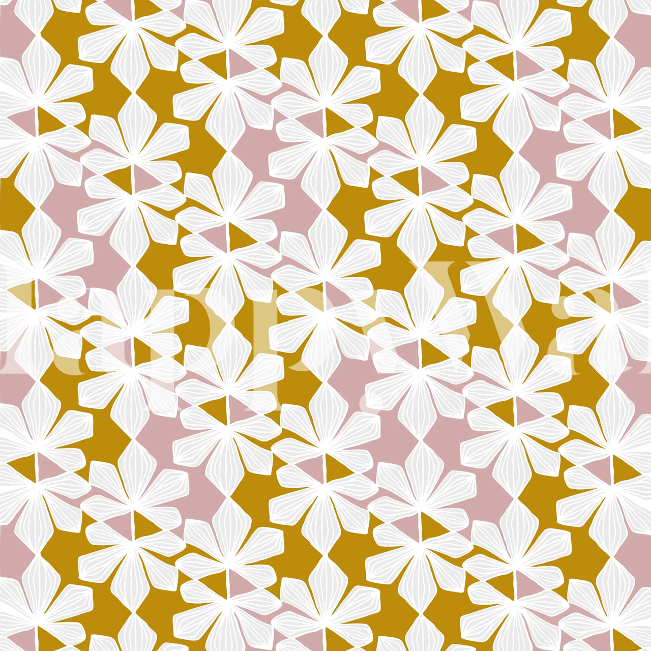 Pink and gold geometric floral wallpaper