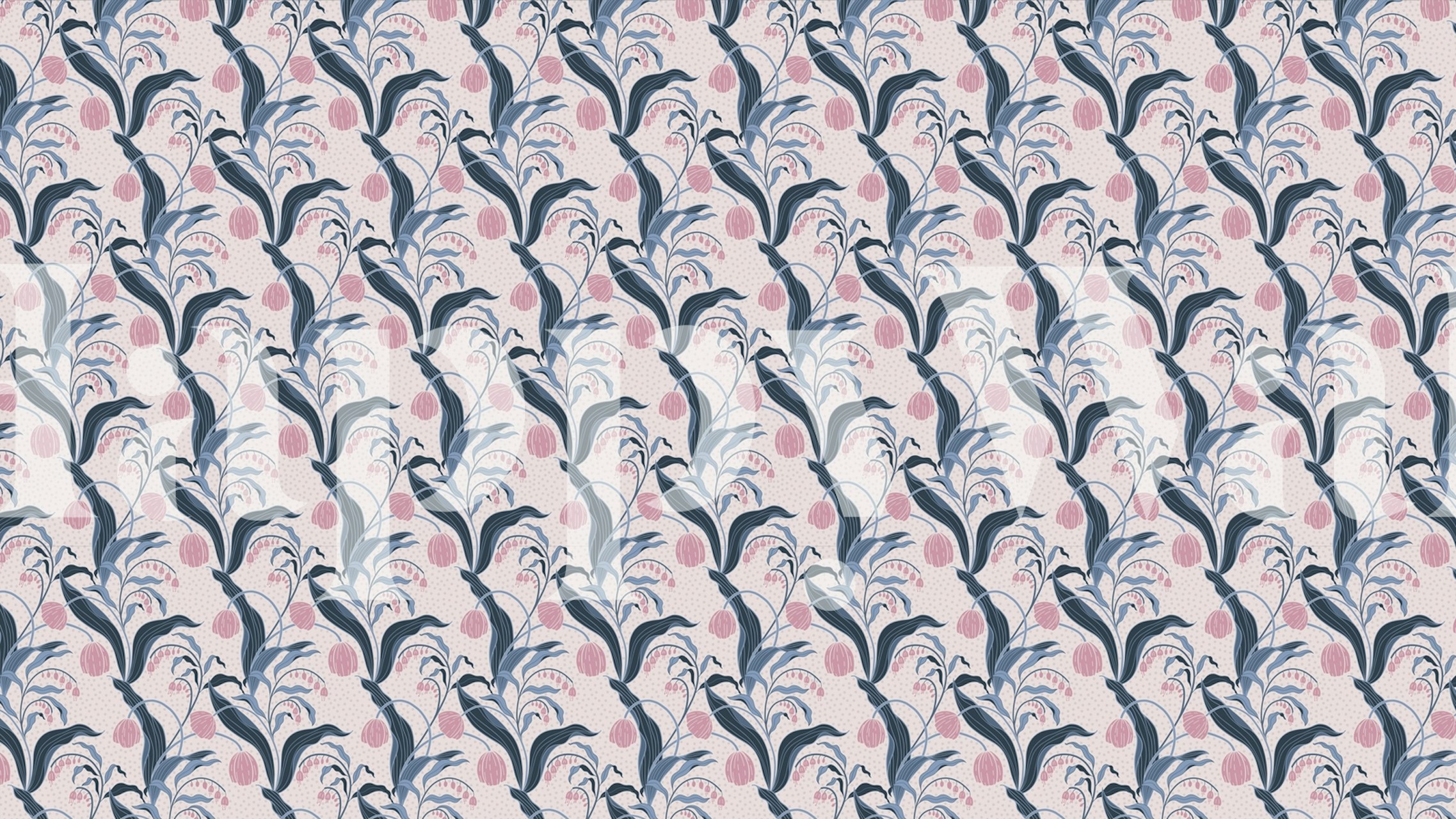 Navy floral pattern with pink accents on beige background wallpaper