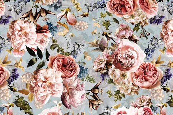 Sepia Blue Baroque Roses