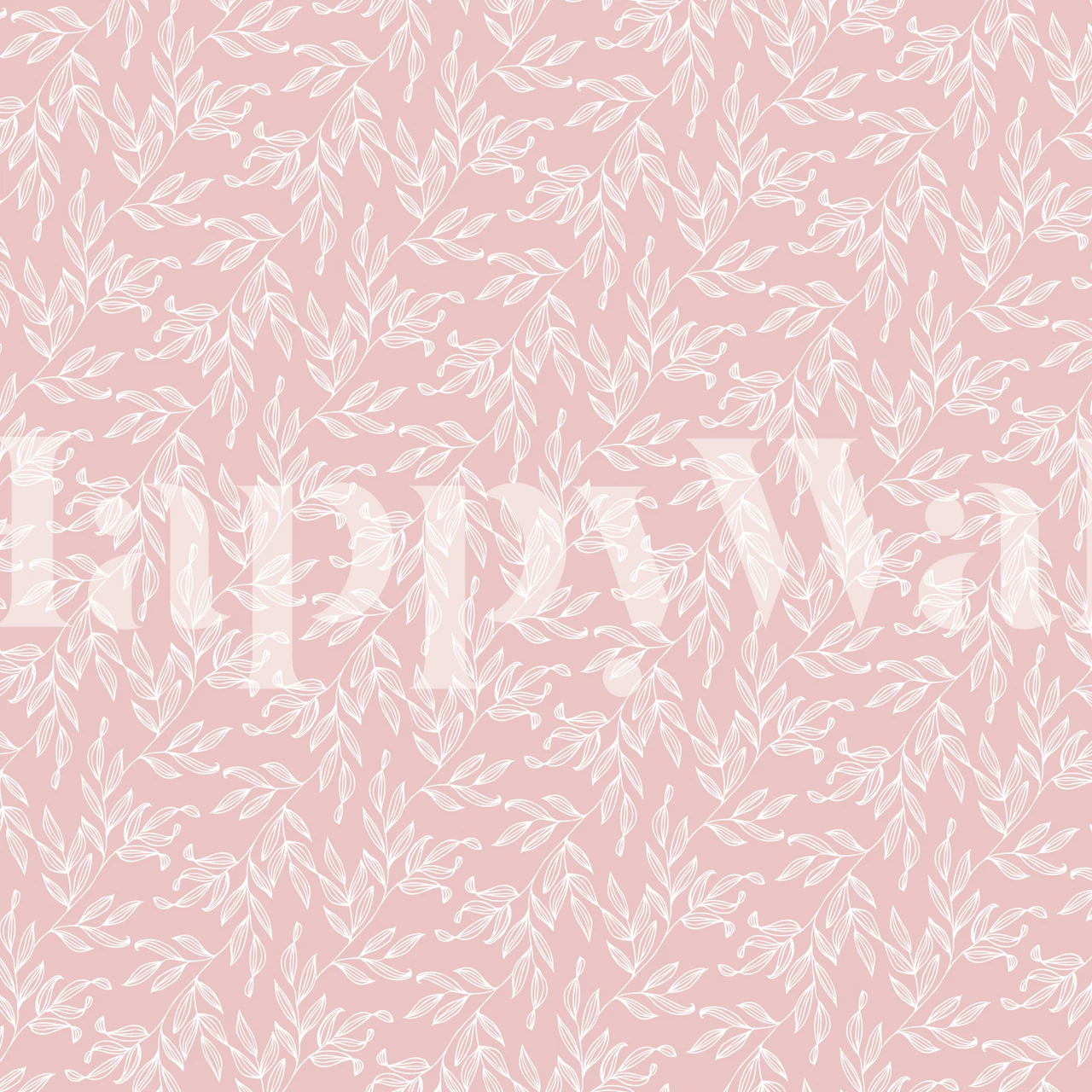 Pink floral pattern wallpaper featuring delicate white leaves