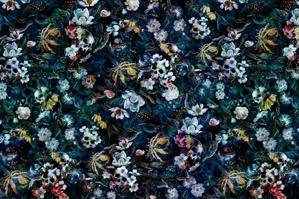 Skull Snake and Flowers