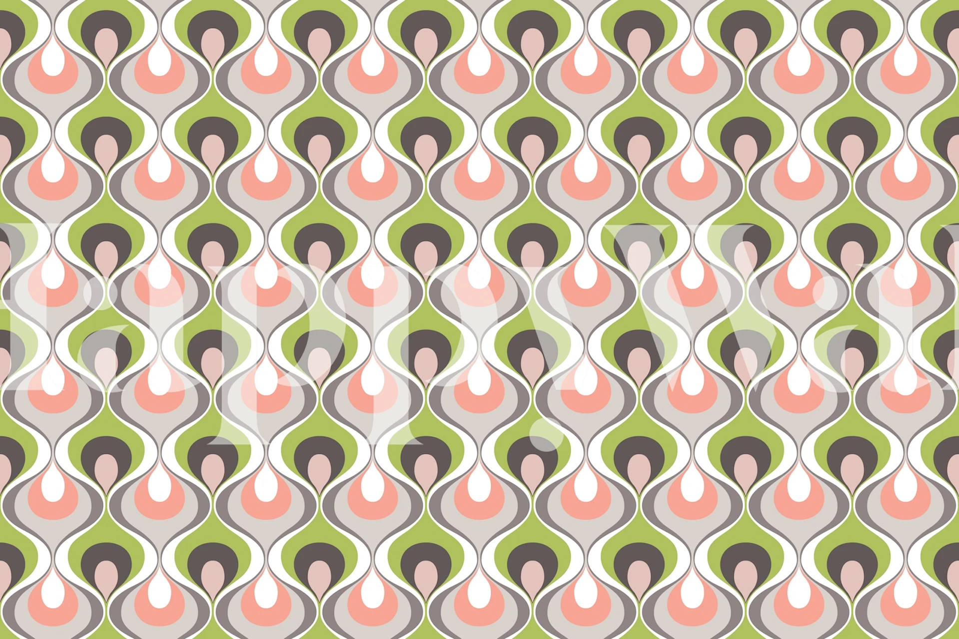 Pink and green retro floral pattern wallpaper