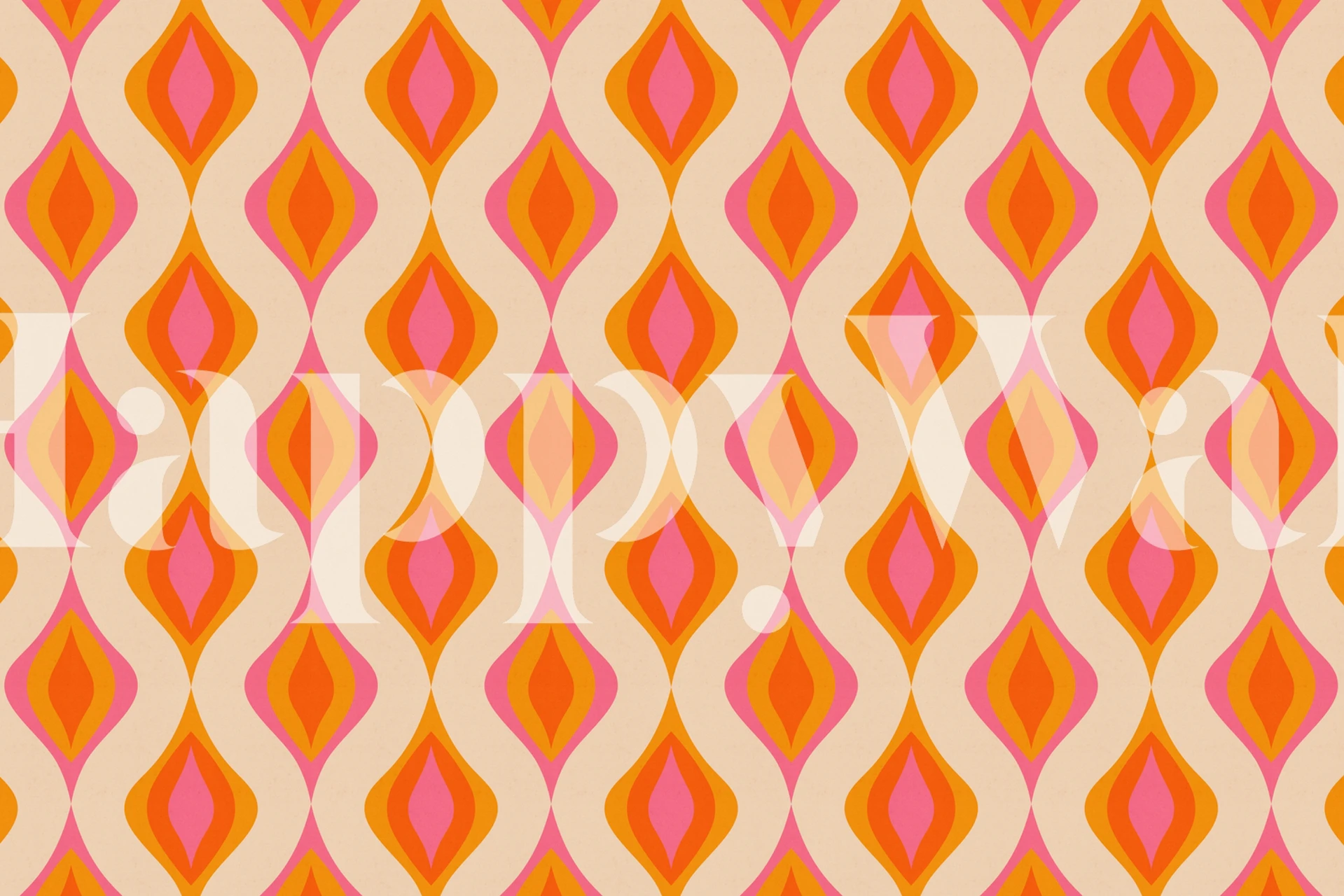Colorful retro ornament patterns in bright pink and orange wallpaper