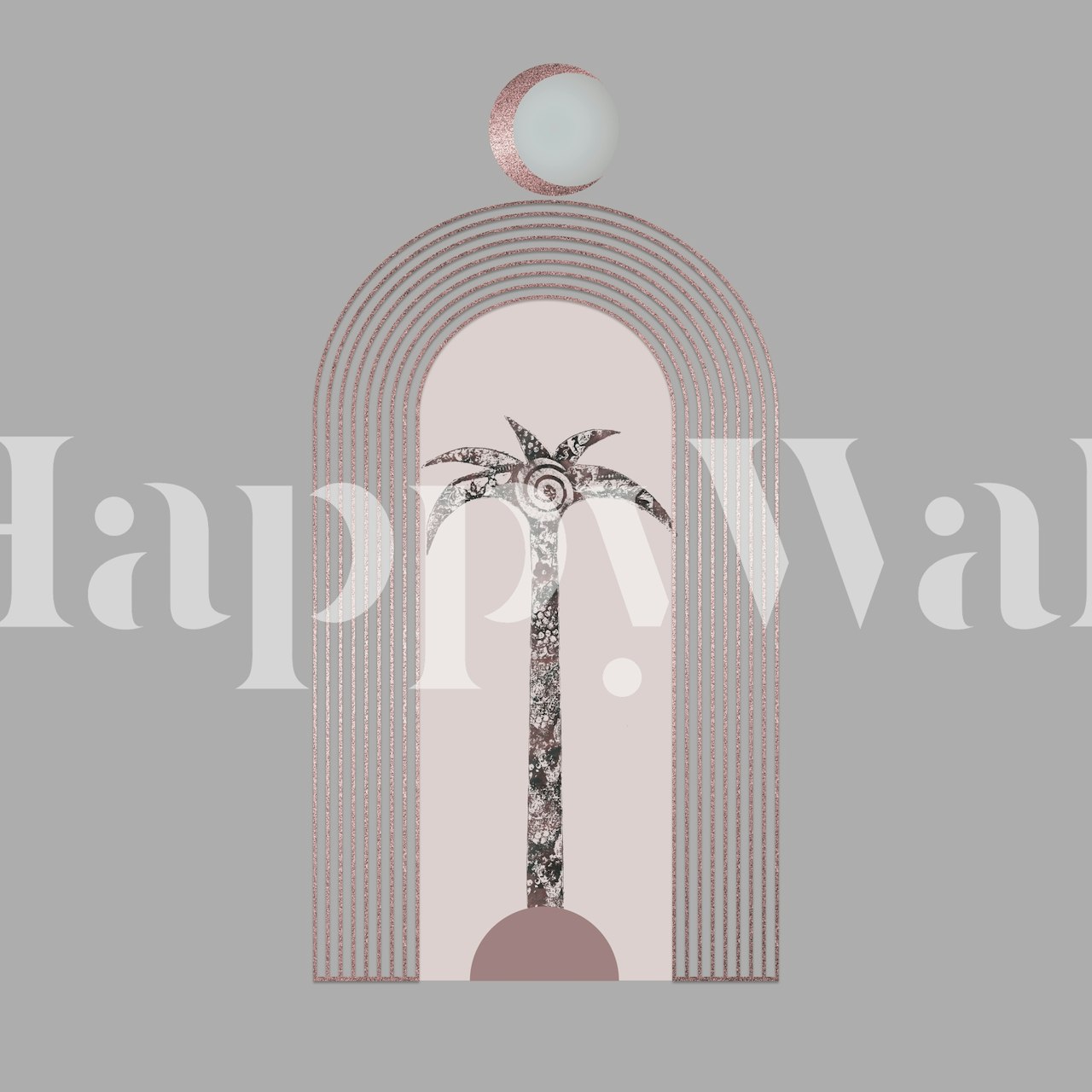 Celestial Moon Palm Tree wall mural with a minimalist palm tree and moon design against a twilight background.